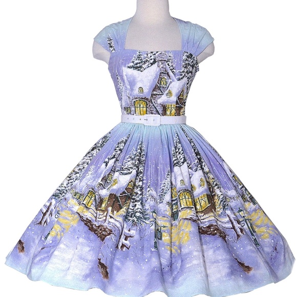 Veronique Pin Up Dress Winter Wonderland Print - Picture 2 of 3